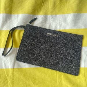 NWOT MZ Wallace Black Leather Wristlet w. Metallic Silver Black Beads RARE FIND
